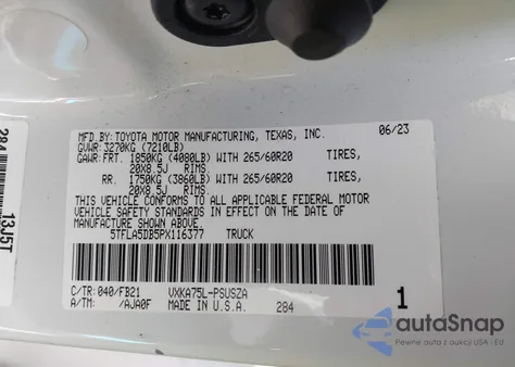 2023 Toyota Tundra Sr5 из США, поврежденный, VIN 5TFLA5DB5PX116377